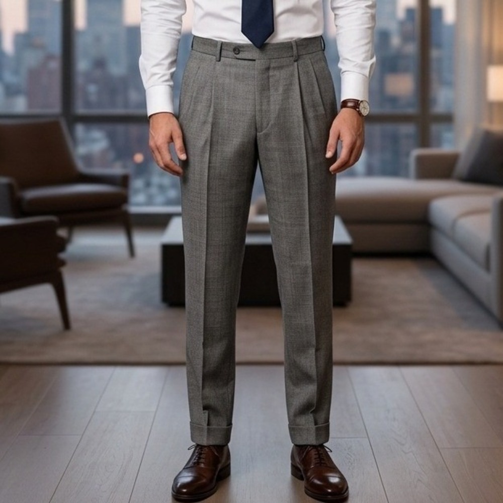 Chaps Dress Pants Men's Sz 38x32 Pleated Wool Gray Tailored Casual Career Preppy
